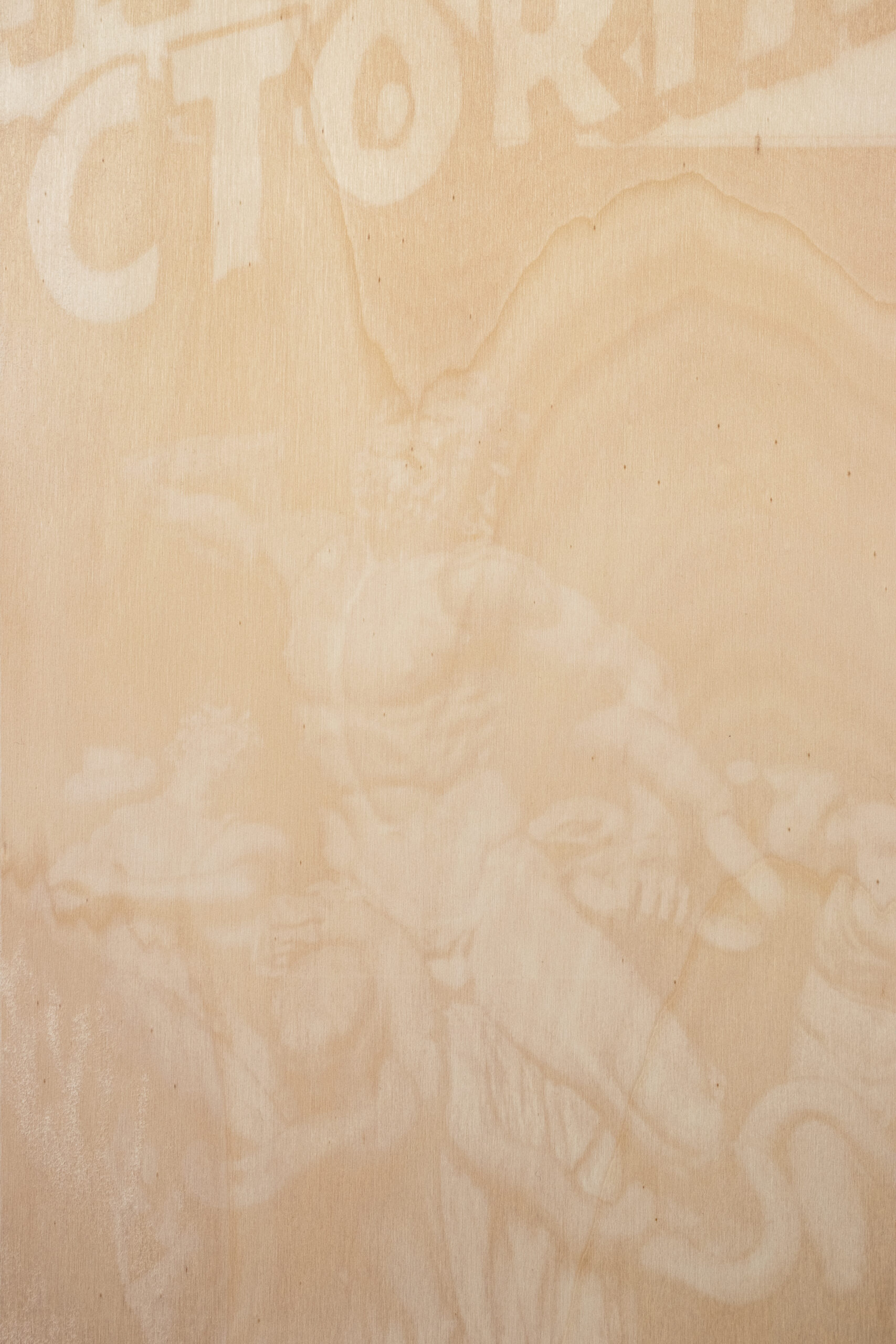 08. Detail_Takahiro Kudo_Untitled (Somewhere in This Universe), 2025_Sun-bleached wooden plate, anti-UV varnish_102x77x3cm